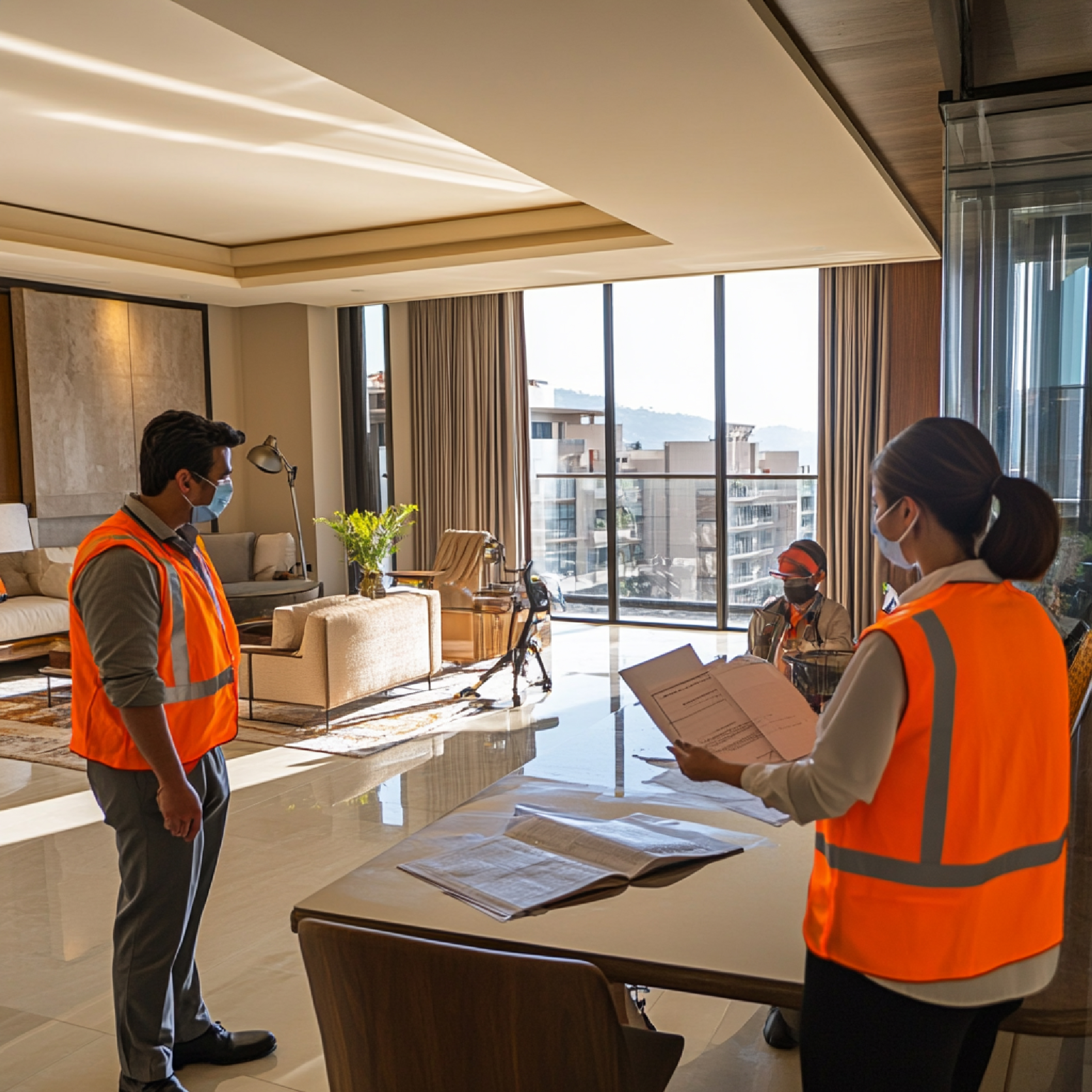 property-manager-coordinating-with-cleaning-crew-luxury-condo